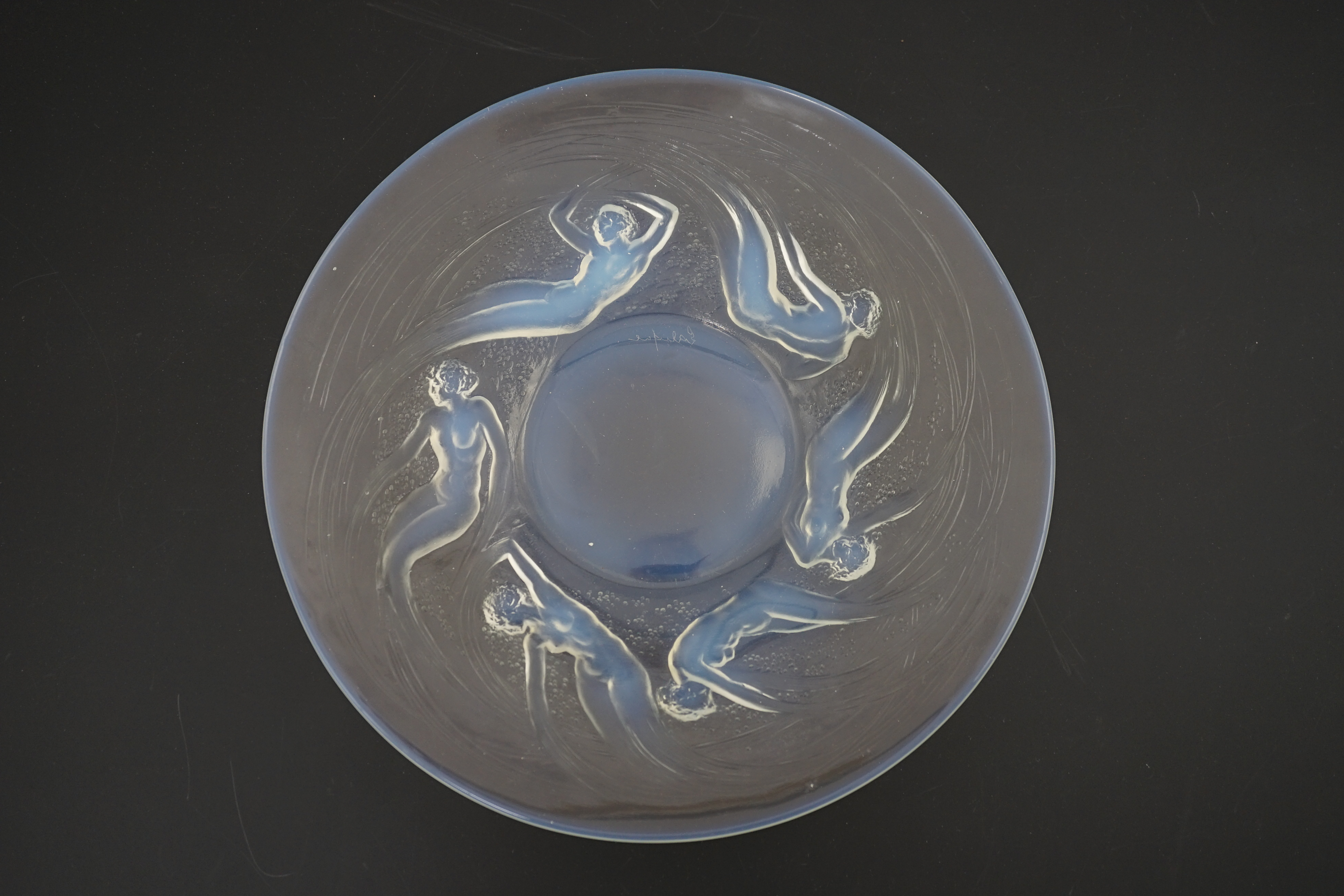 An R. Lalique Ondines opalescent glass dish